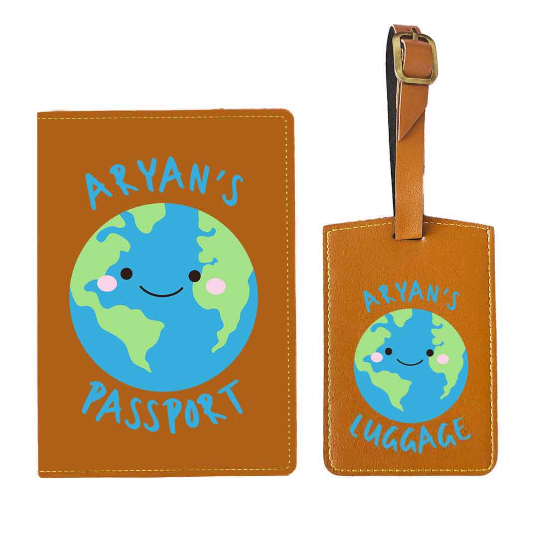 Custom Passport Case for Kids PU Leather Design Passport Cover and Luggage Tag Set - Earth - Image 27