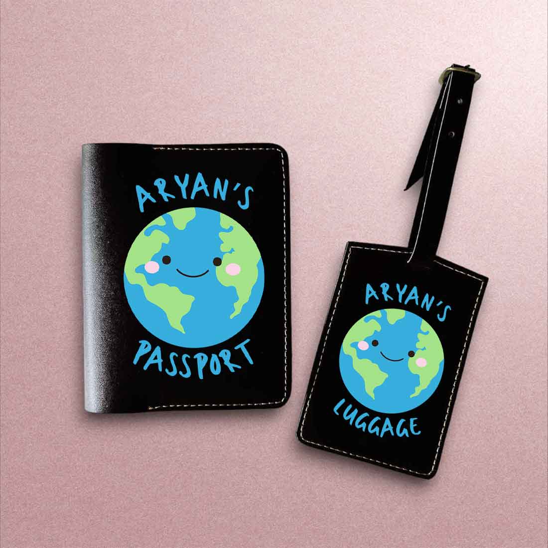 Custom Passport Case for Kids PU Leather Design Passport Cover and Luggage Tag Set - Earth - Image 4