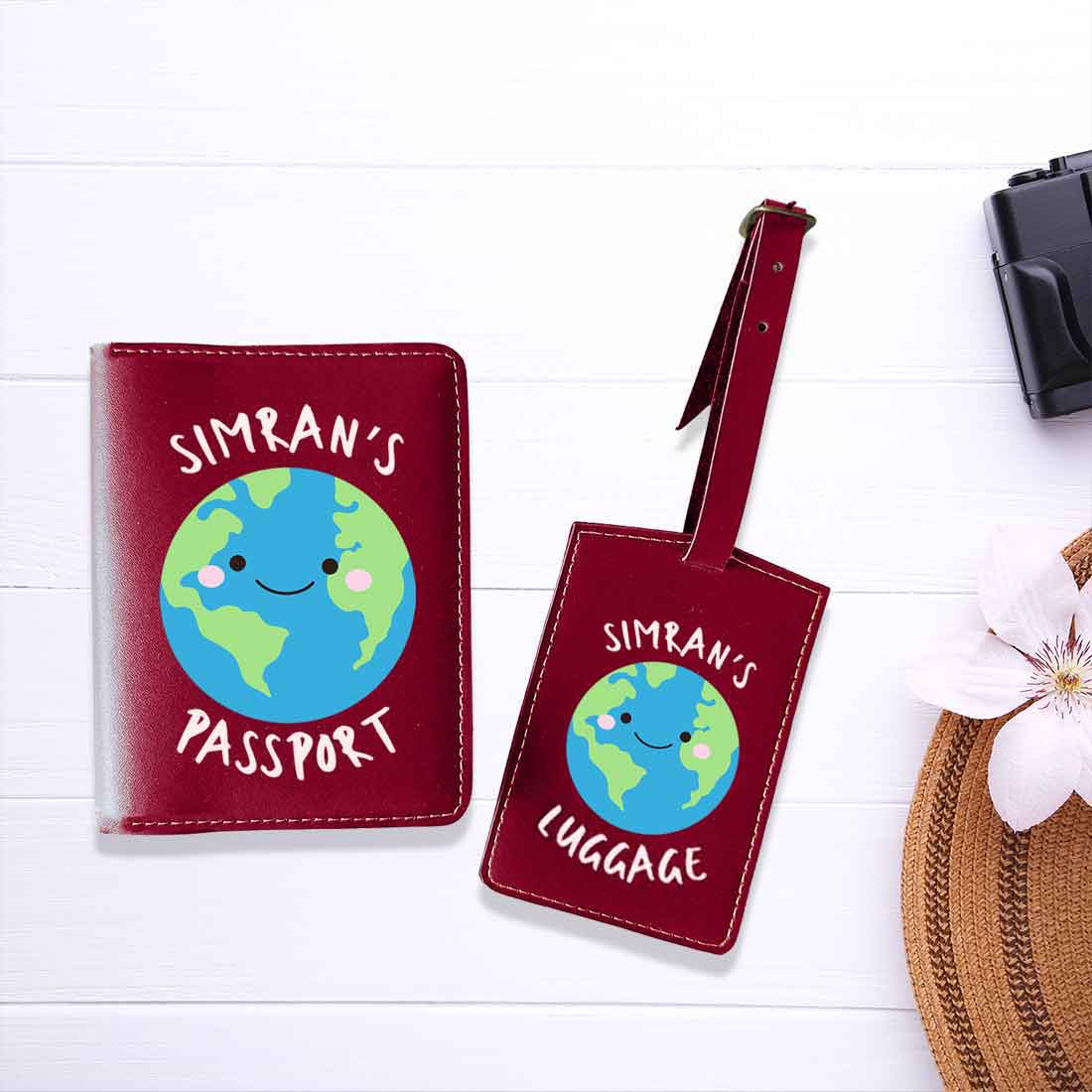 Custom Passport Case for Kids PU Leather Design Passport Cover and Luggage Tag Set - Earth - Image 5