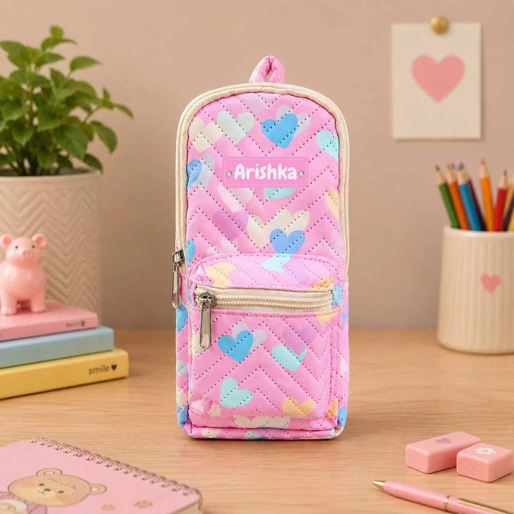 Custom Pencil Pouch with Dual Pockets & Name Personalization | Birthday Gift for Kids | PU Leather