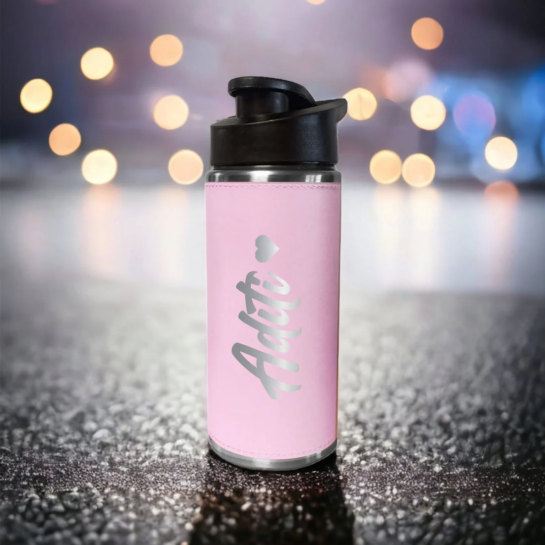 Custom Pink Water Bottle with Name - PU Leather Sipper Bottles (Gold & Silver) - Image 2
