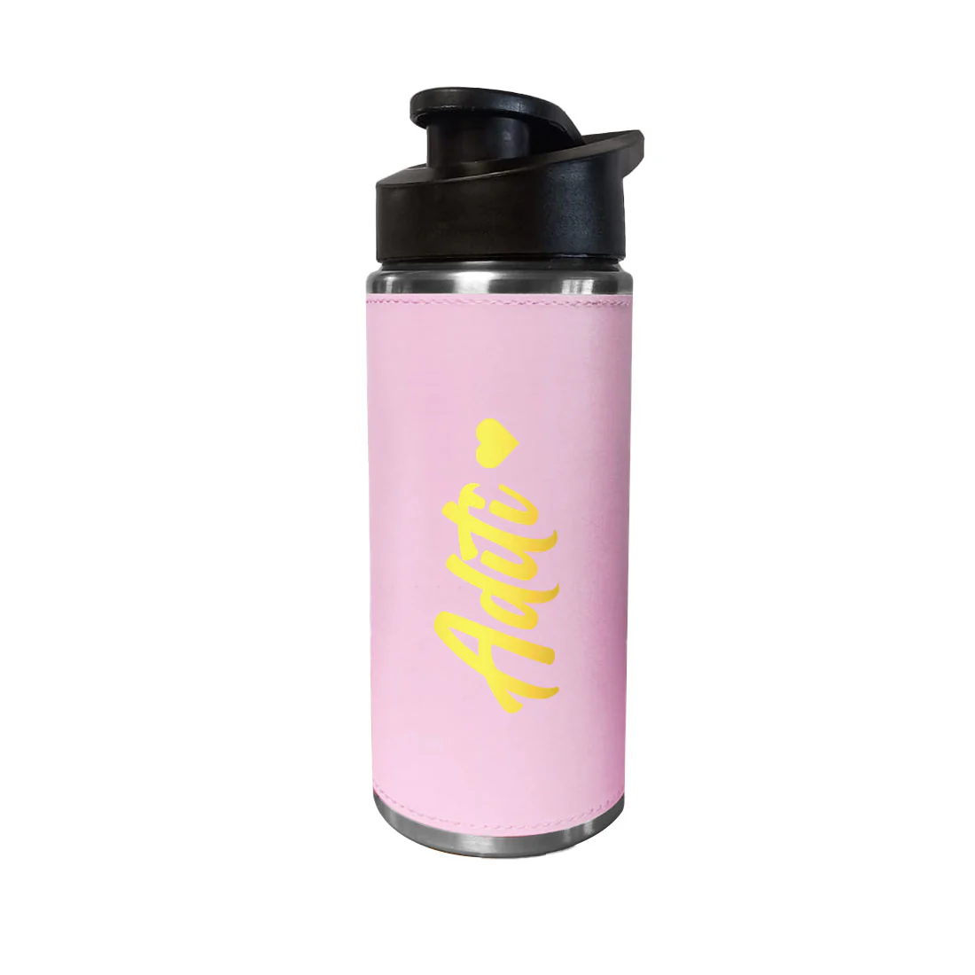 Custom Pink Water Bottle with Name - PU Leather Sipper Bottles (Gold & Silver) - Image 3