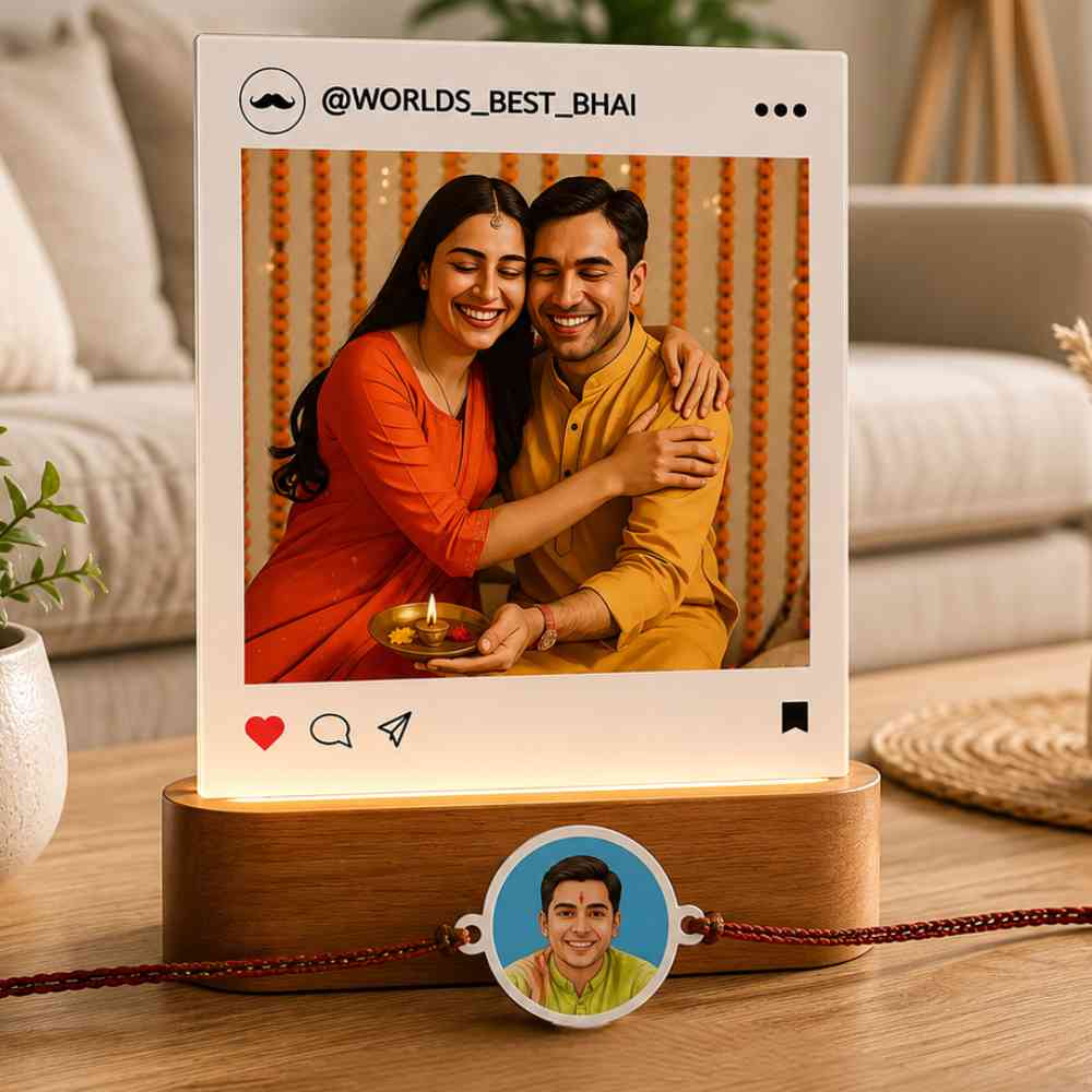 Custom Rakhi Gift Set for Brother – LED Photo Lamp & Super Bro / Photo Rakhi - Image 3