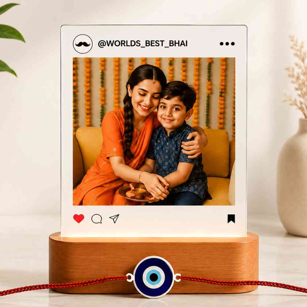 Custom Rakhi Gift Set for Brother – LED Photo Lamp & Super Bro / Photo Rakhi - Image 4
