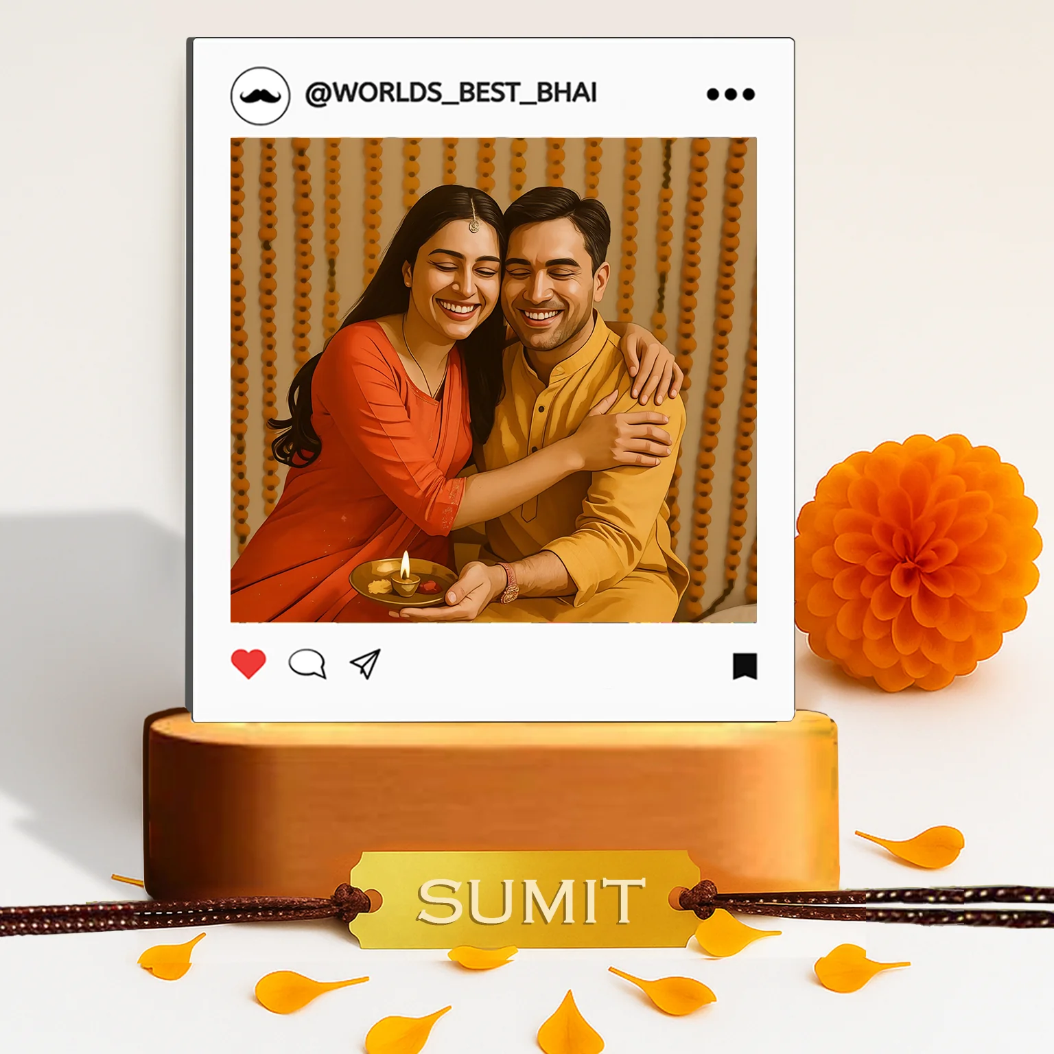 Custom Rakhi Gift Set for Brother – LED Photo Lamp & Super Bro / Photo Rakhi - Image 5