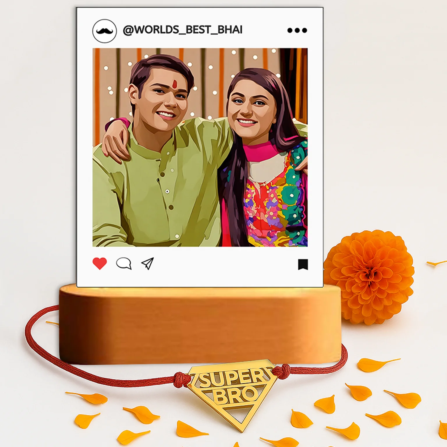 Custom Rakhi Gift Set for Brother – LED Photo Lamp & Super Bro / Photo Rakhi - Image 6