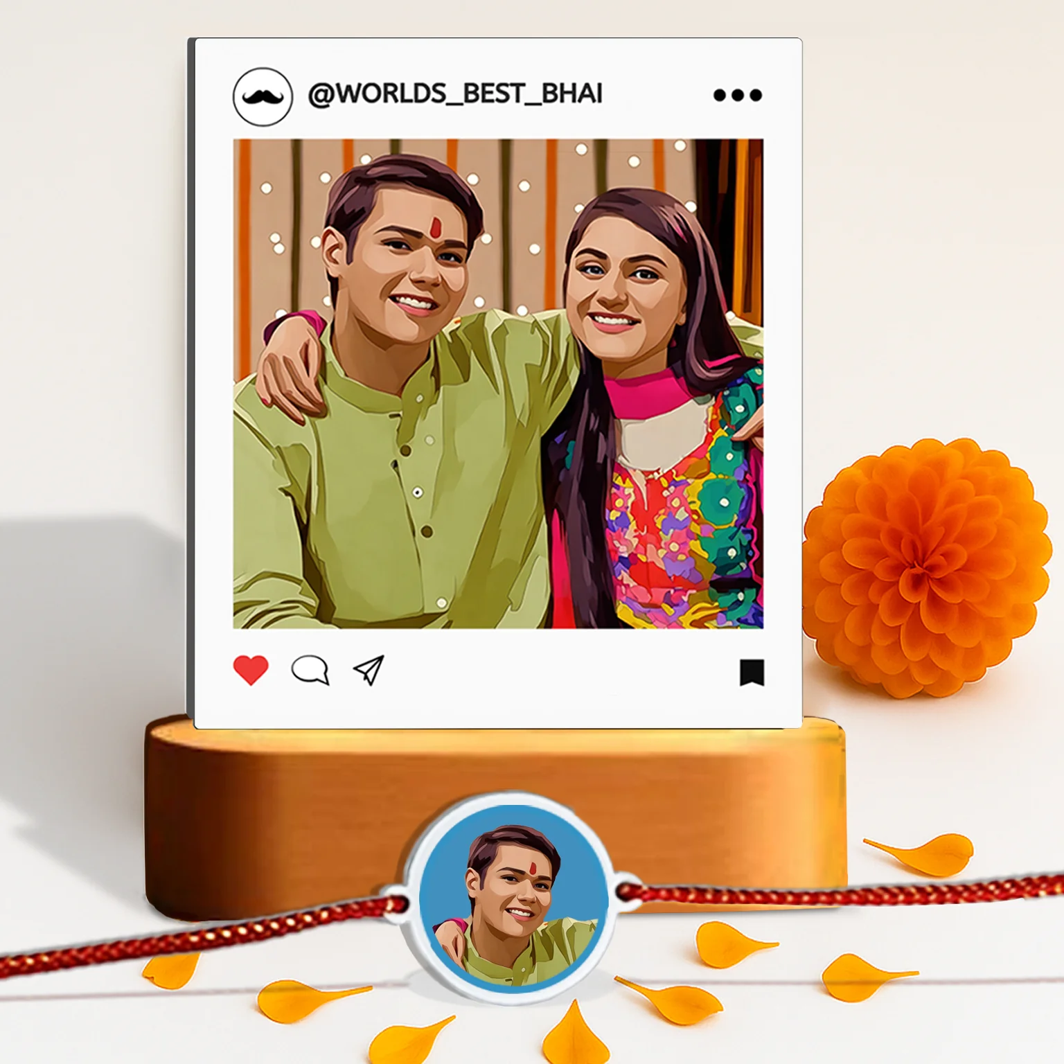 Custom Rakhi Gift Set for Brother – LED Photo Lamp & Super Bro / Photo Rakhi - Image 7