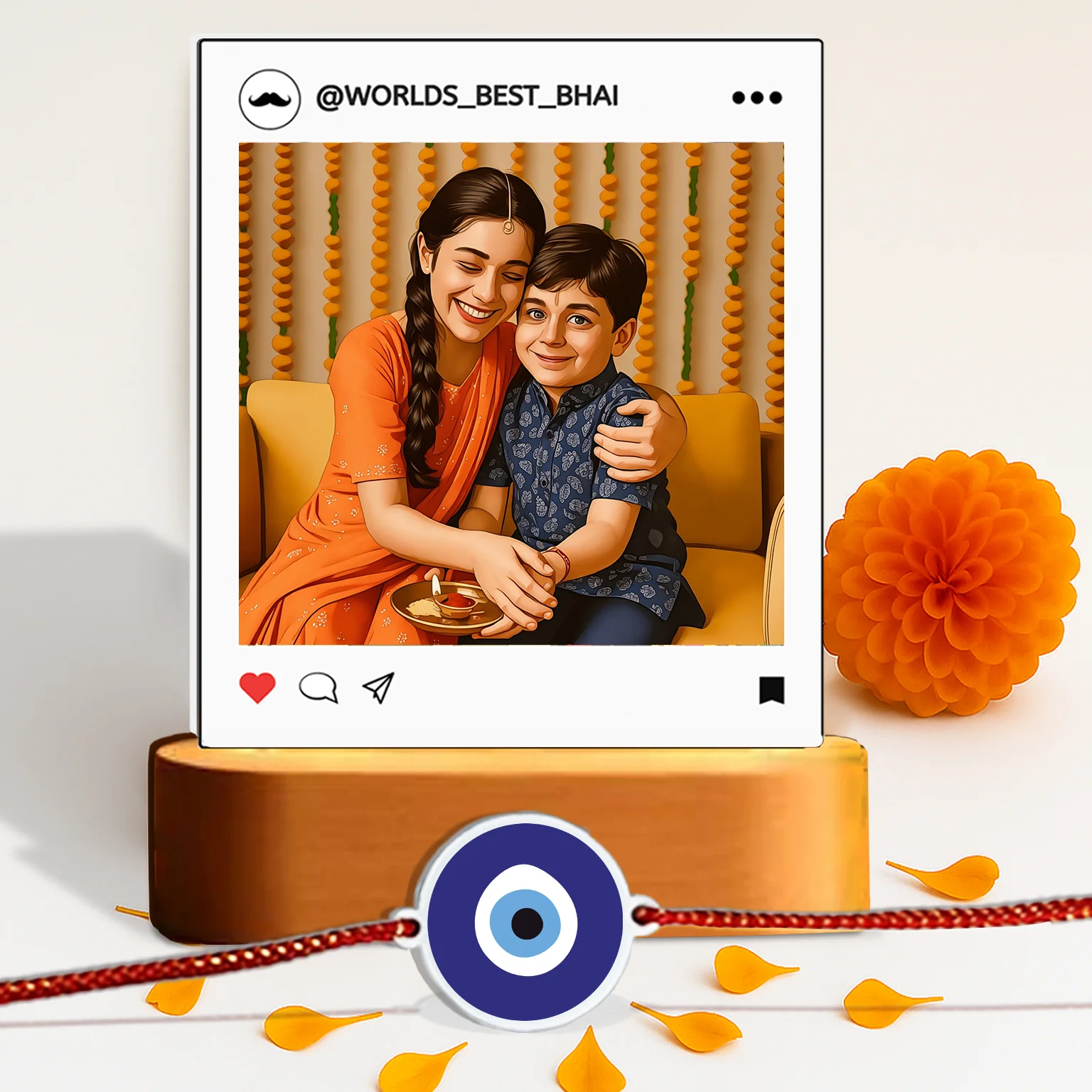 Custom Rakhi Gift Set for Brother – LED Photo Lamp & Super Bro / Photo Rakhi - Image 8