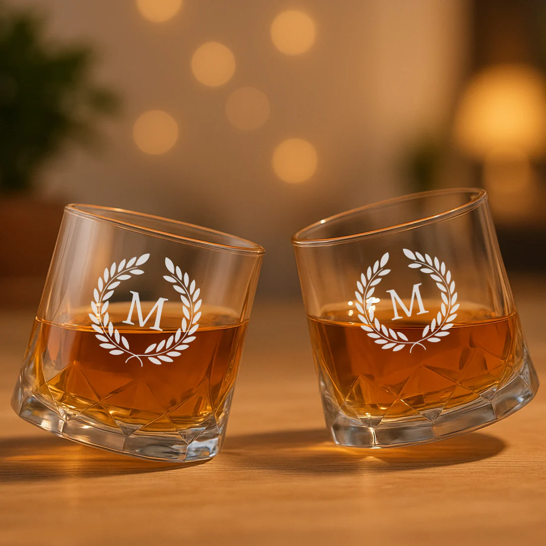 Custom Scotch Drinking Glasses – Engraved Rotating Diamond-Cut Premium Whisky Glasses, Gift for Men, Birthdays & Barware Lovers