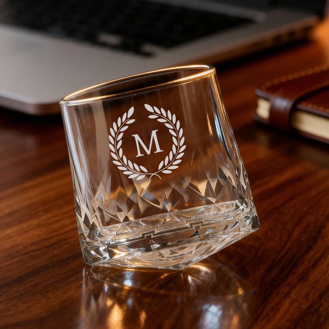 Custom Scotch Drinking Glasses – Engraved Rotating Diamond-Cut Premium Whisky Glasses, Gift for Men, Birthdays & Barware Lovers - Image 3
