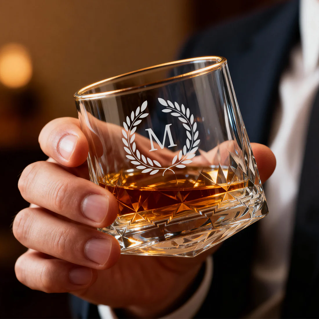 Custom Scotch Drinking Glasses – Engraved Rotating Diamond-Cut Premium Whisky Glasses, Gift for Men, Birthdays & Barware Lovers - Image 5