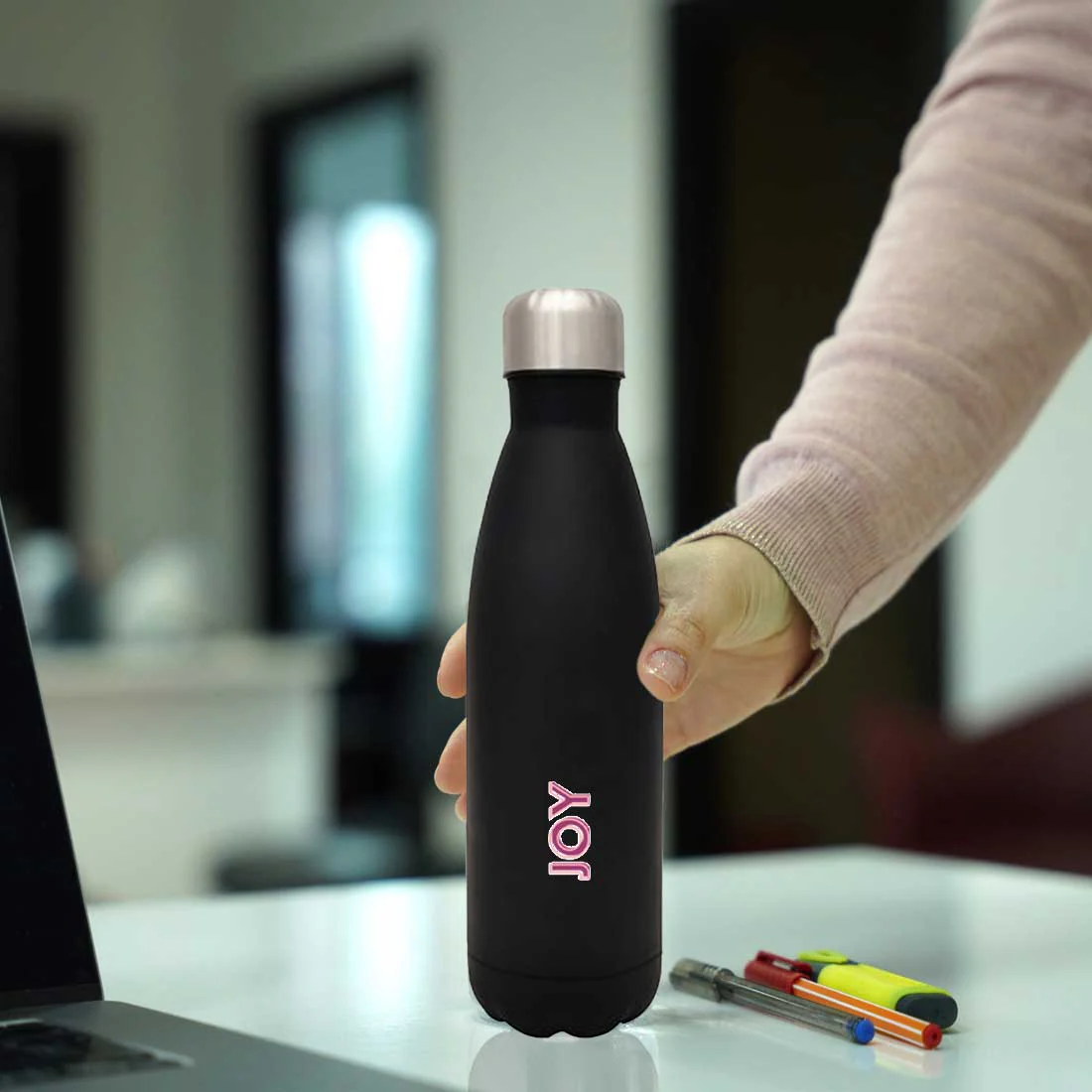 Custom Stainless Steel Water Bottle - Colored Name On Cola Shape Bottle 500ml - Set of 2 - Image 3