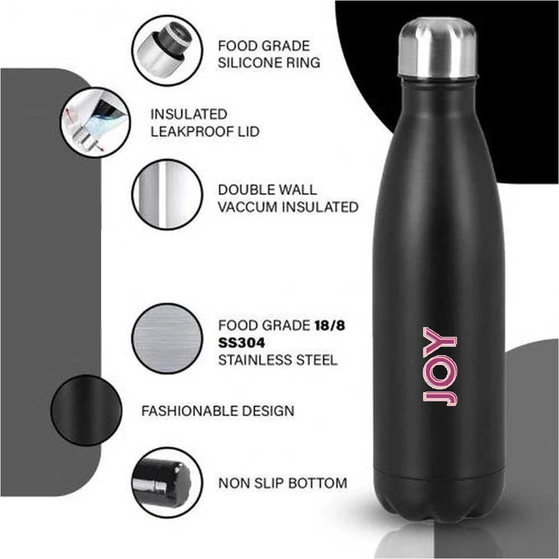 Custom Stainless Steel Water Bottle - Colored Name On Cola Shape Bottle 500ml - Set of 2 - Image 7