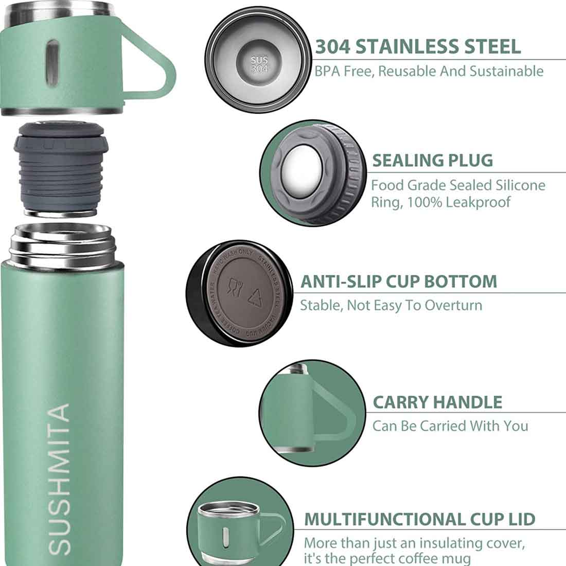 Custom Travel Mug Thermos With 2 Cups Gift Box Set - Add Name - Image 17