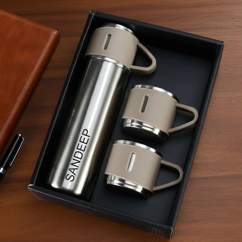 Custom Travel Mug Thermos With 2 Cups Gift Box Set - Add Name - Image 22