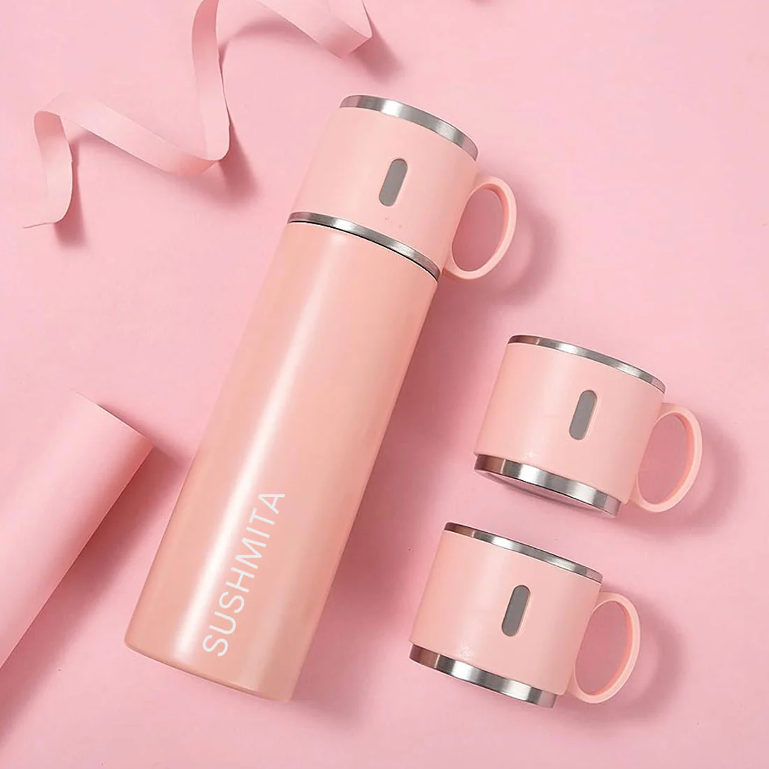 Custom Travel Mug Thermos With 2 Cups Gift Box Set - Add Name - Image 6