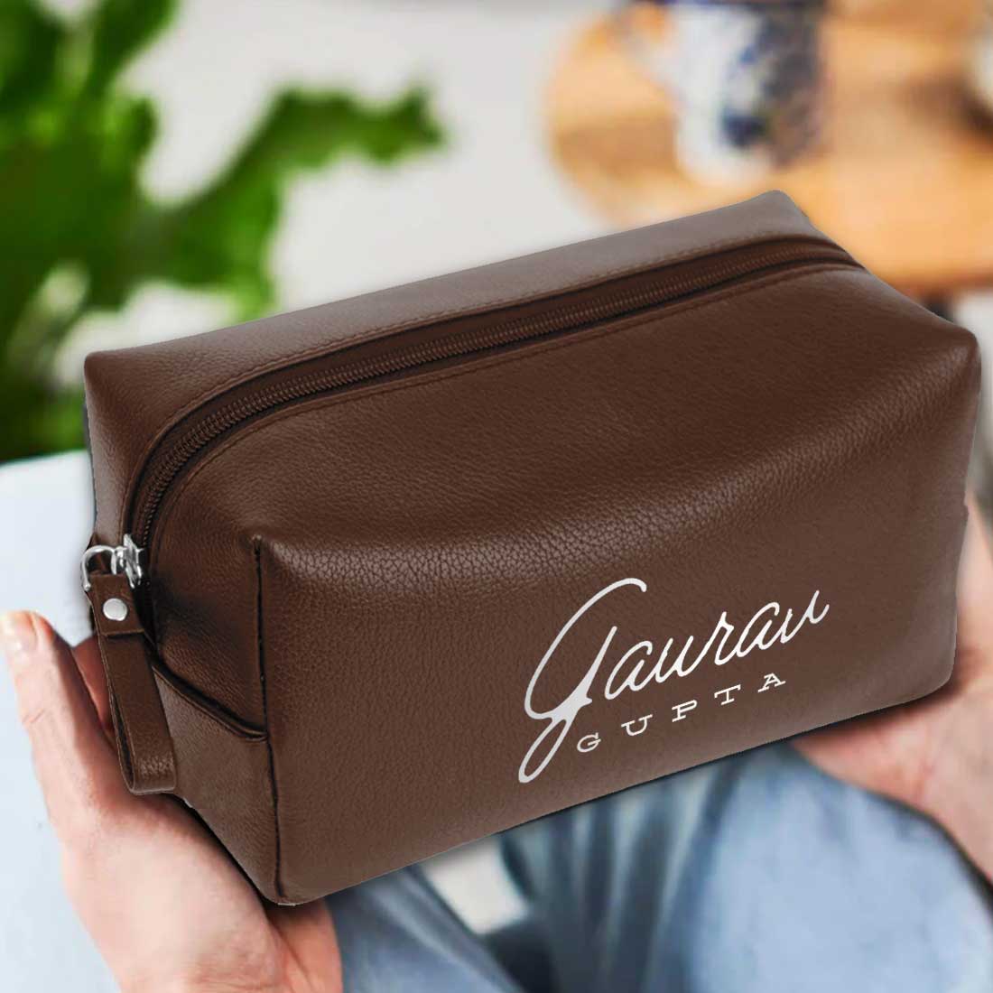 Custom Travelling Pouch for Men - Faux Leather Toiletries Bag - Image 4