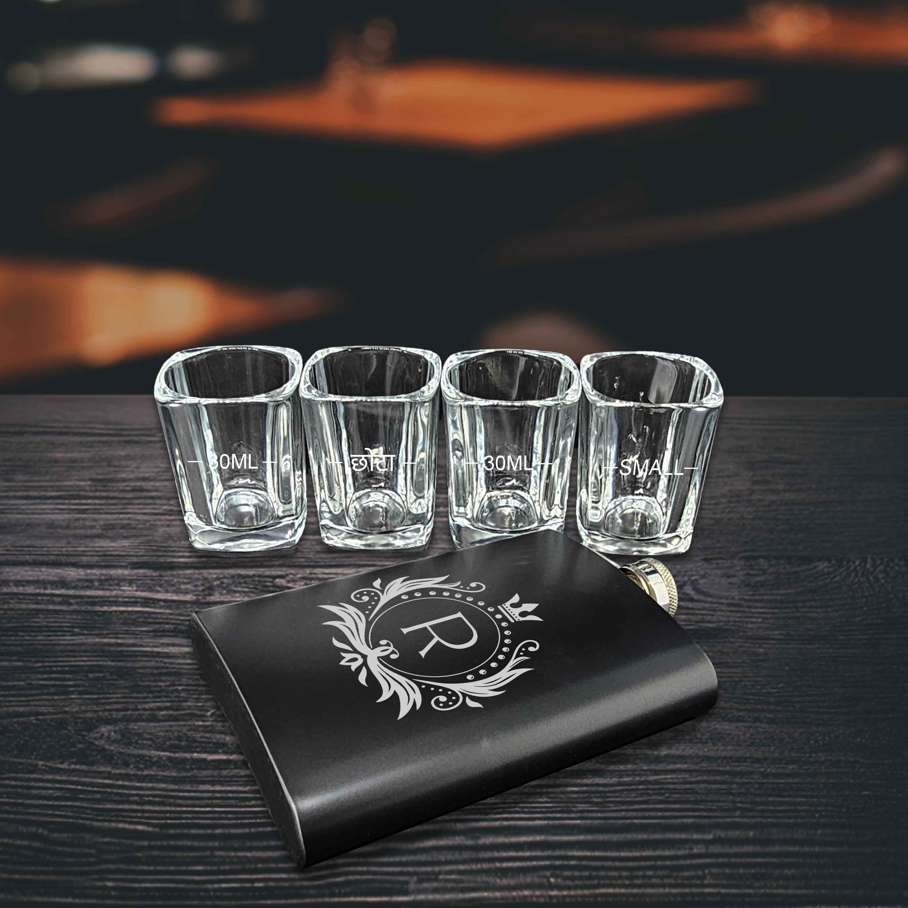 Custom Whiskey Flask with 4 Shot Glasses - Image 2
