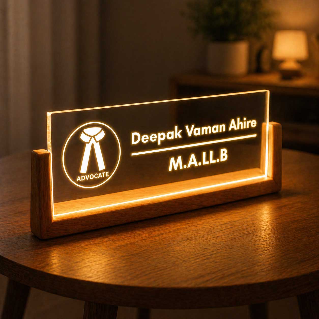 Custom Wooden LED Desk Name Plate – Lawyer Desk Name Plaque - Image 2
