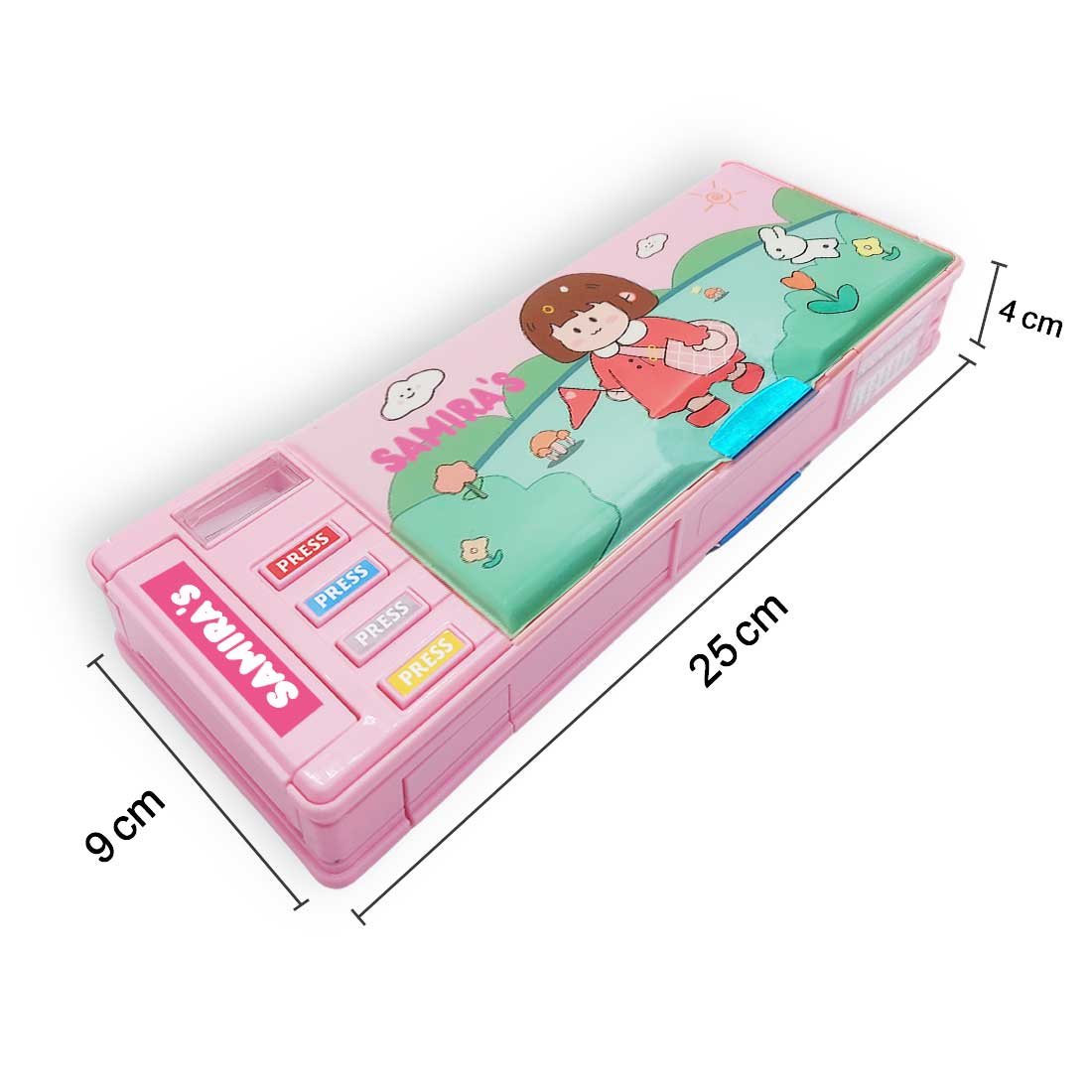 Customised Pencil Box Switch Operated Multi-functional Compass Box for Kids with Press buttons - Image 3
