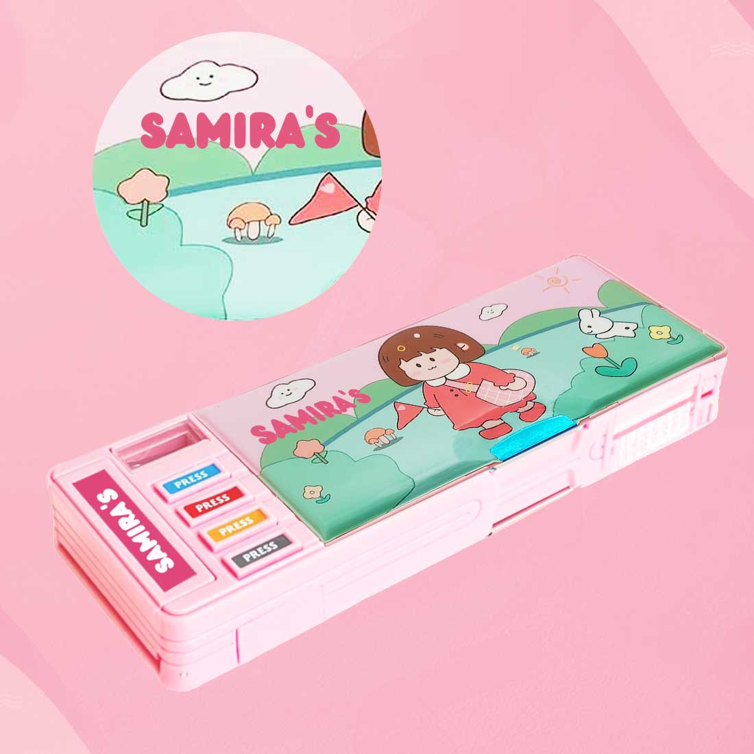 Customised Pencil Box Switch Operated Multi-functional Compass Box for Kids with Press buttons - Image 5