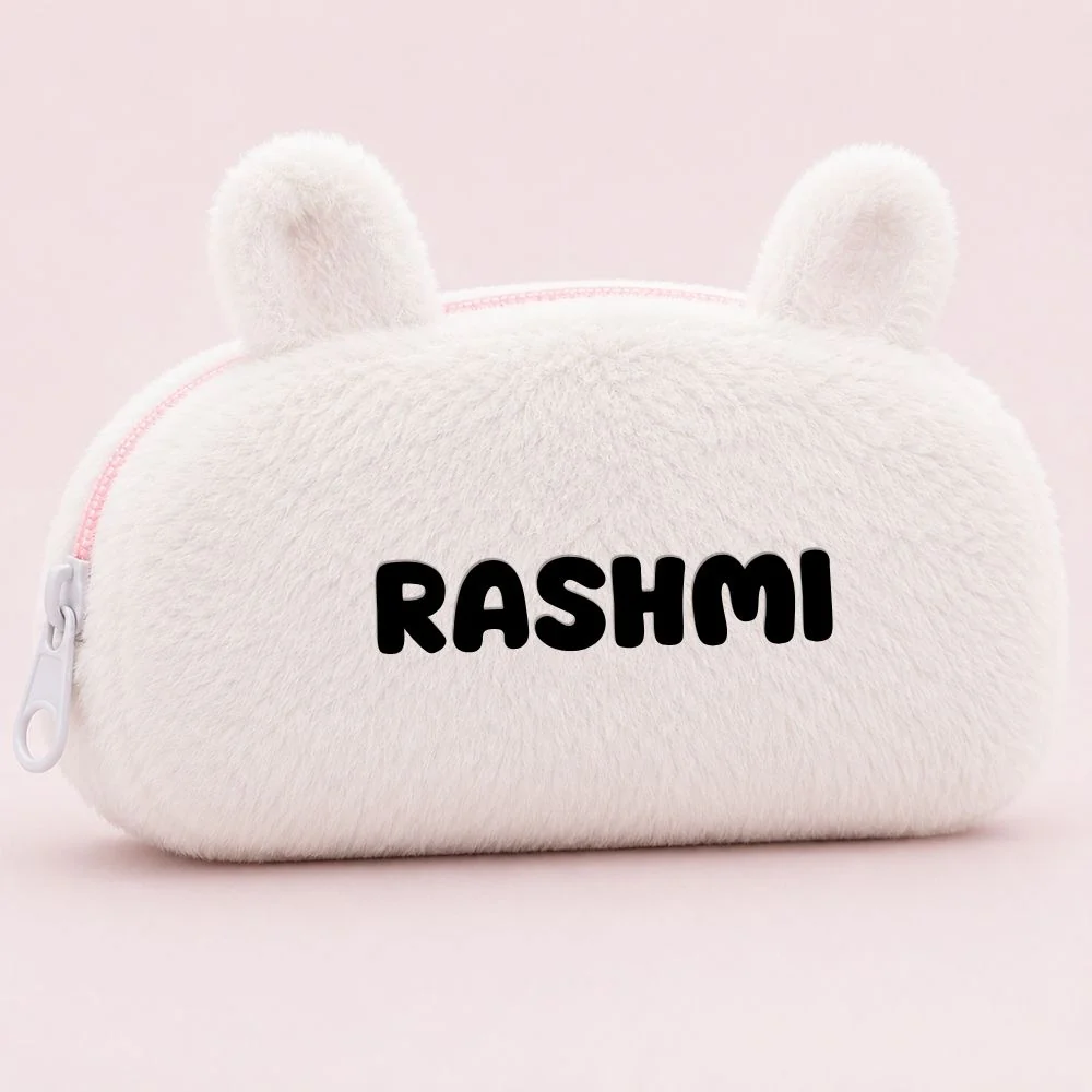 Customised Pencil Pouch with 3D Ears | Birthday Gift for Kids | Plush Faux Fur Pencil Box - Image 5