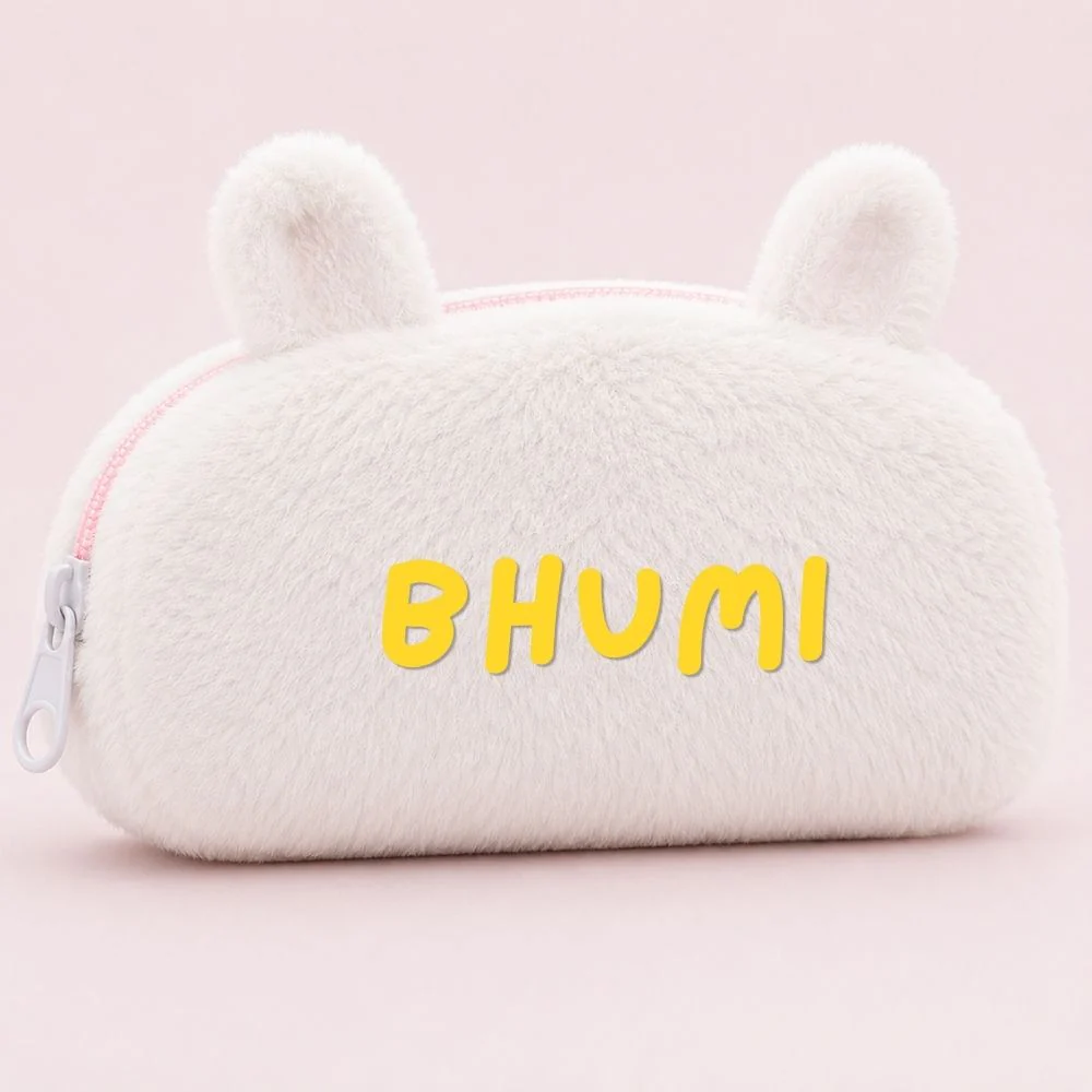 Customised Pencil Pouch with 3D Ears | Birthday Gift for Kids | Plush Faux Fur Pencil Box - Image 6