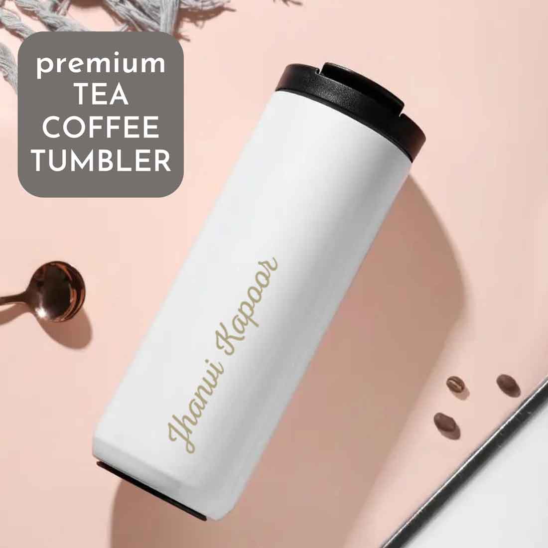 Customised Tea Coffee Tumbler Sipper Flask Set Of 2 (400 ML) - Black & White - Image 12
