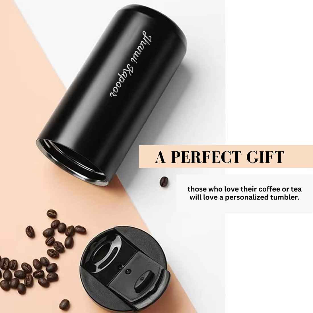 Customised Tea Coffee Tumbler Sipper Flask Set Of 2 (400 ML) - Black & White - Image 6