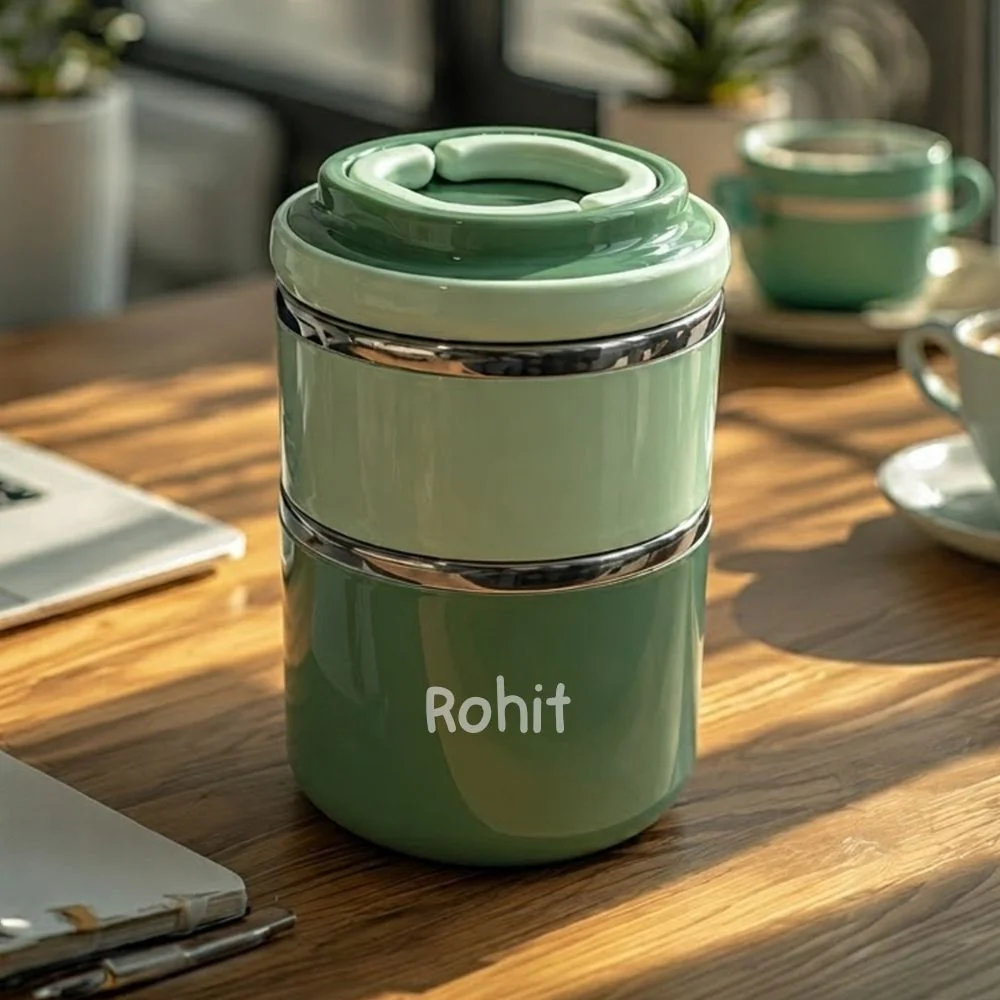 Customised Tiffin Box | 2-Layer Stainless Steel Lunch Box for Kids | BPA Free | Food Grade | Leakproof