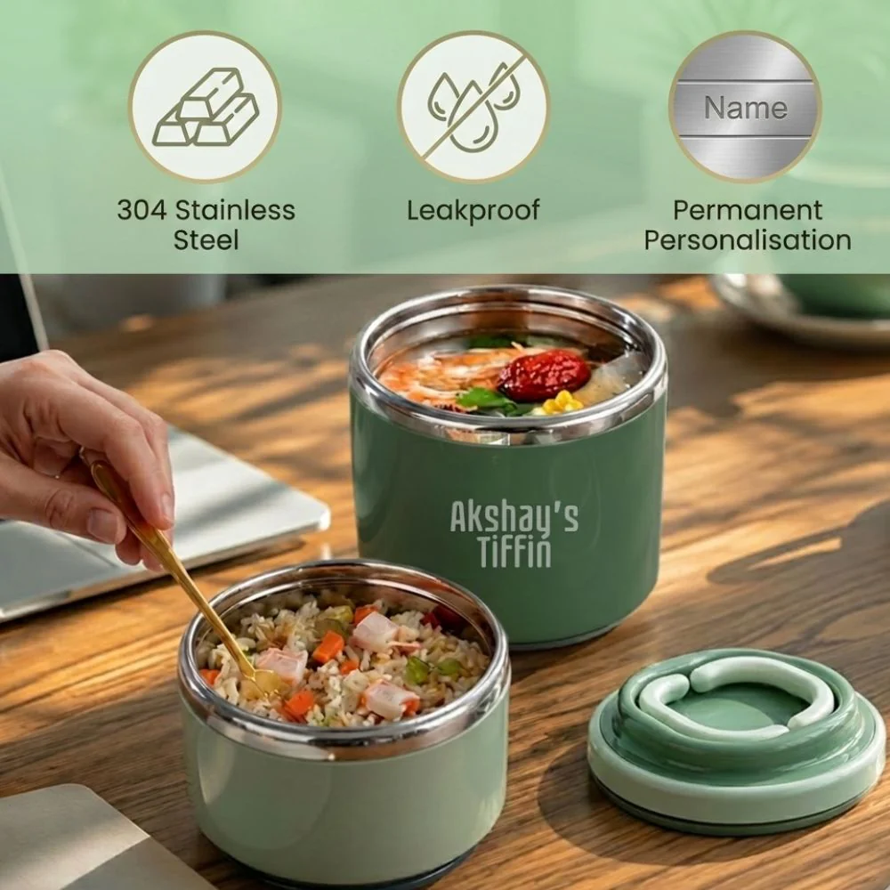 Customised Tiffin Box | 2-Layer Stainless Steel Lunch Box for Kids | BPA Free | Food Grade | Leakproof - Image 4