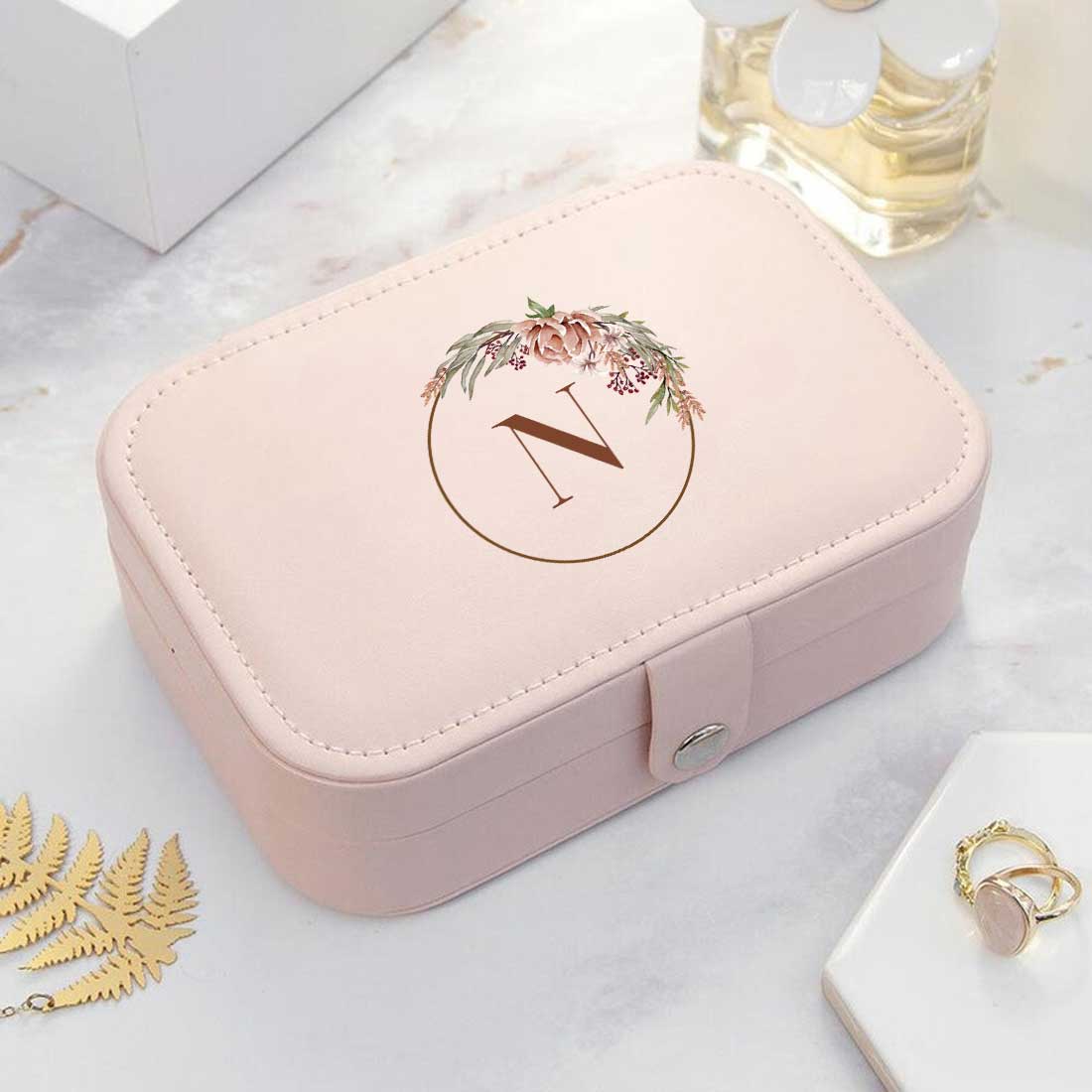 Customised Travel Jewellry Organiser Box for Earrings Pendant Rings - Floral Monogram - Image 2