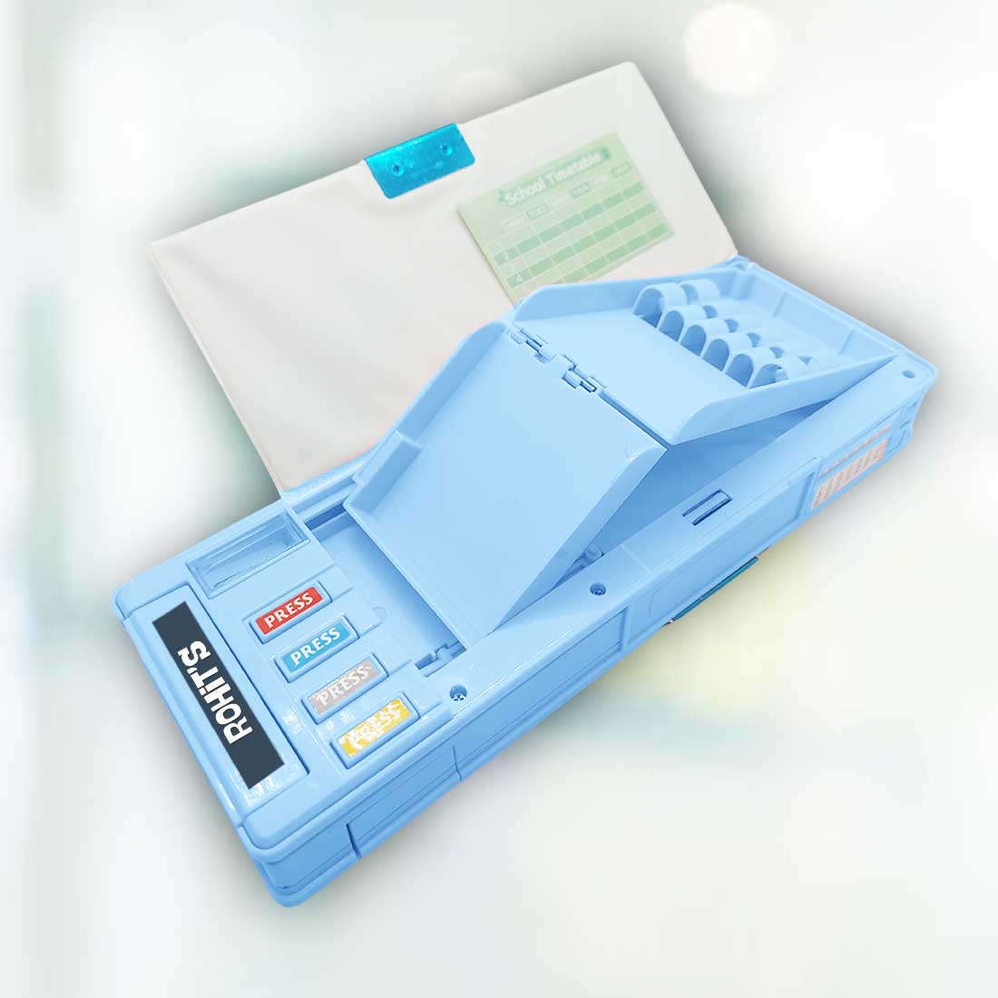 Customize Pencil Box with Name Switch Operated Multi-functional Compass Box for Kids with Press buttons - Image 13