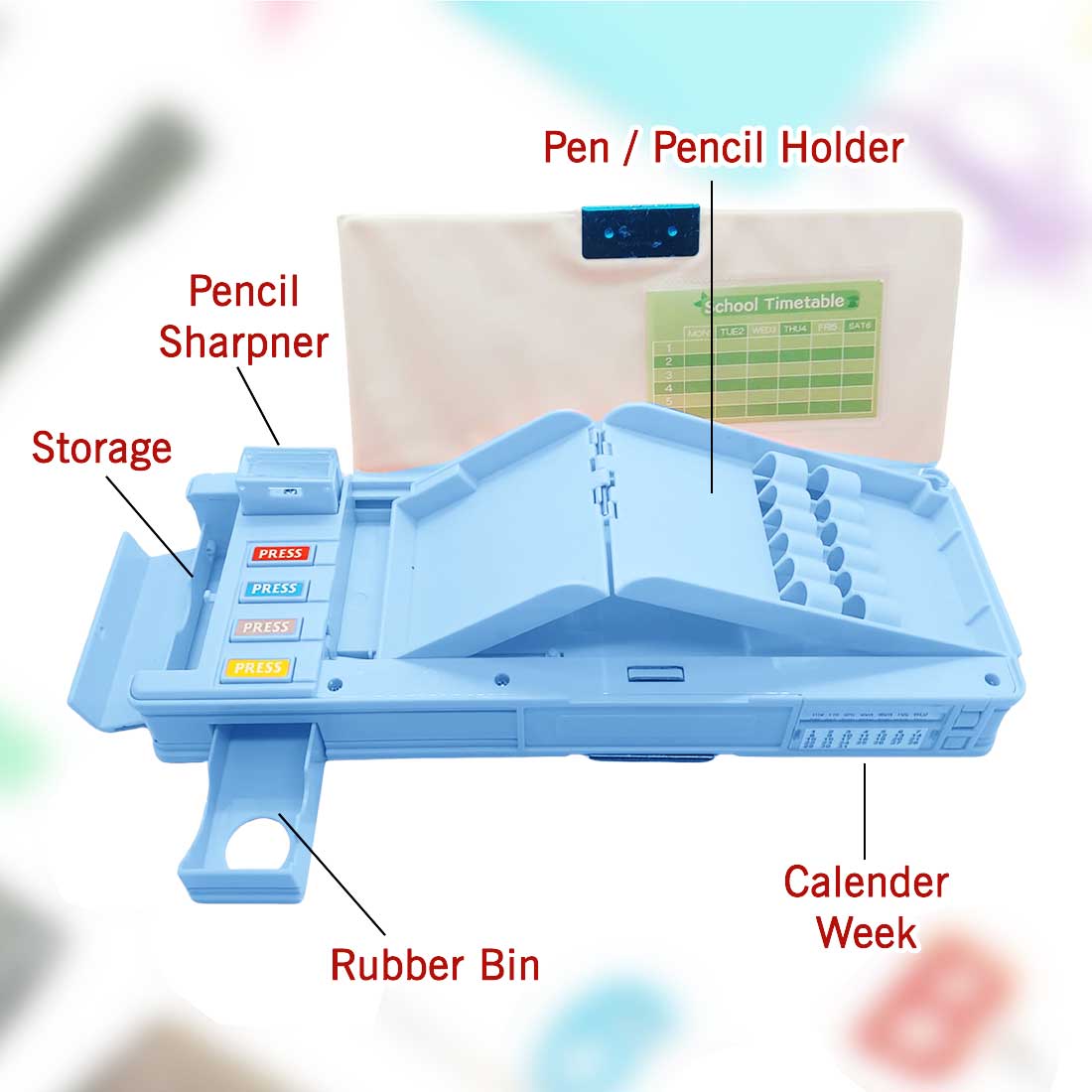 Customize Pencil Box with Name Switch Operated Multi-functional Compass Box for Kids with Press buttons - Image 14