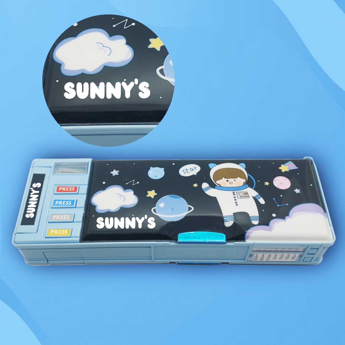 Customize Pencil Box with Name Switch Operated Multi-functional Compass Box for Kids with Press buttons - Image 18