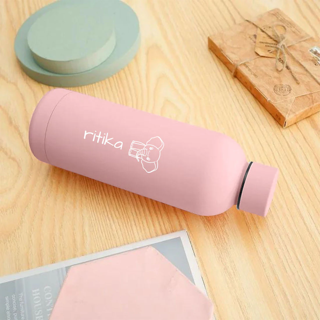 Customized Children's Drink Bottles with Name – Double Insulated, BPA-Free, Leakproof Bottles for Travel, School & Home - Elephant Design - Image 7