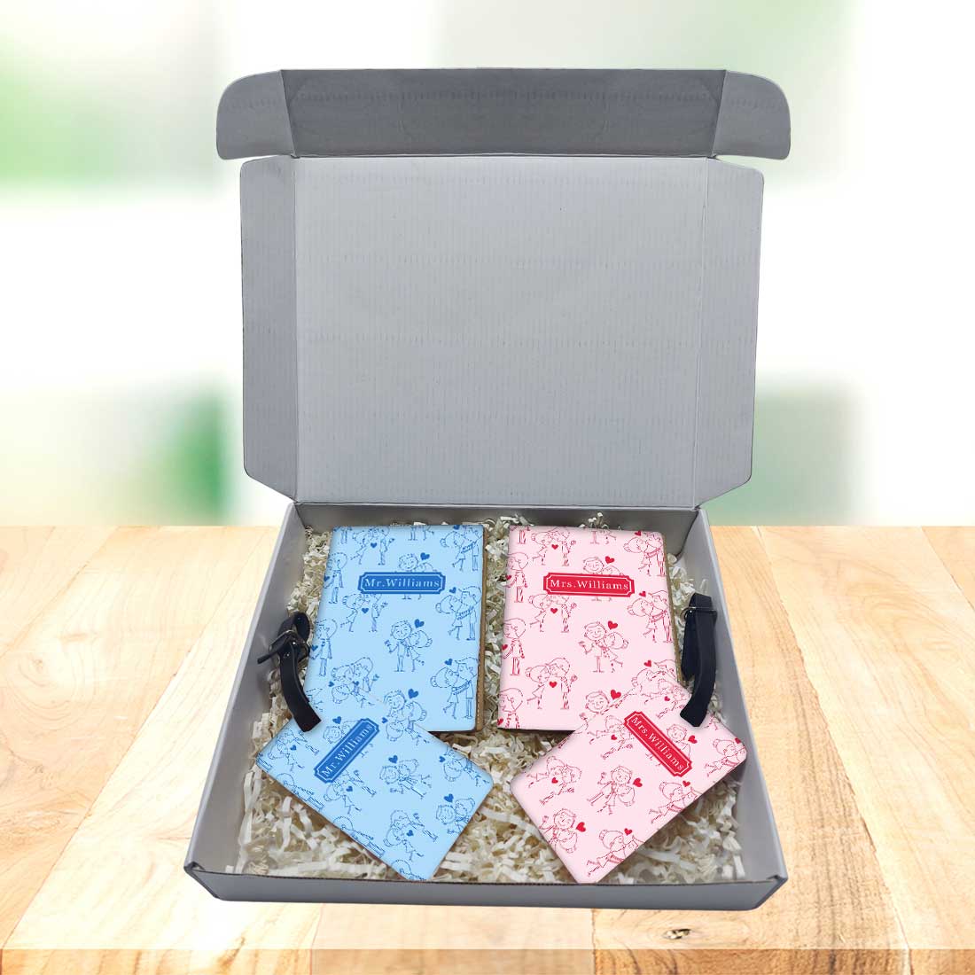 Customized Couple Passport Holder Luggage Tag Gift Box- Mr Mrs Passport Sleeve and Bag Tag Set - Image 2