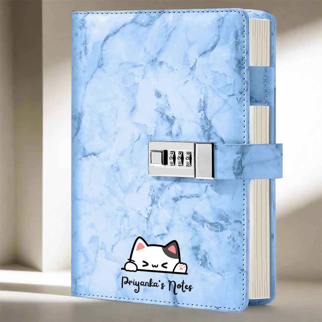 Customized Cute Diary with Lock - Marble Design Diaries with Pen