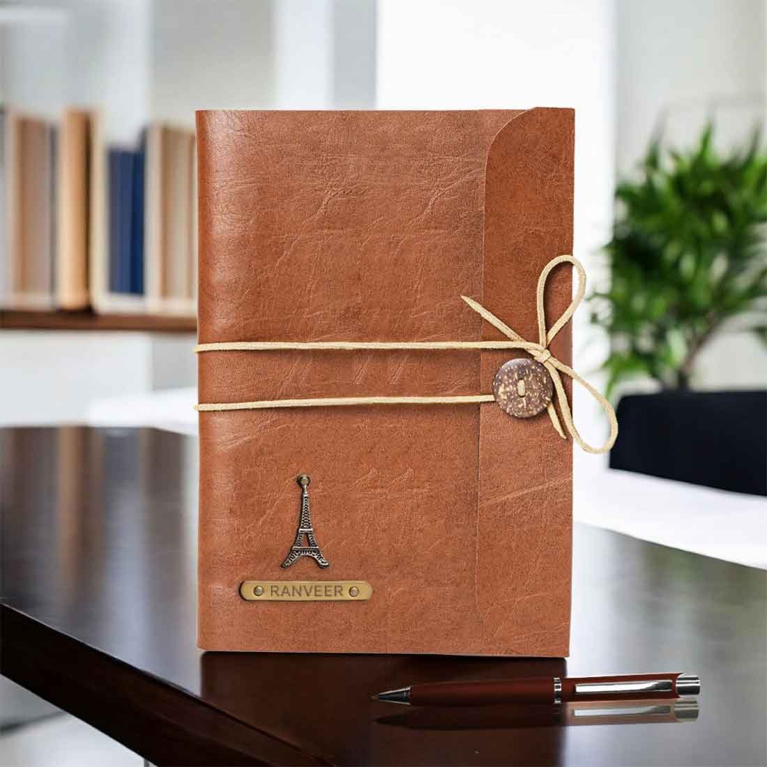 Customized Diary with Name and Charms Premium PU Leather Diaries and Brown Pen - Image 4
