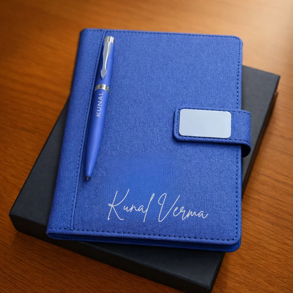 Customized Diary with Name Matching Engraved Pen | Premium Leatherette Diary with Name Black Gift Box