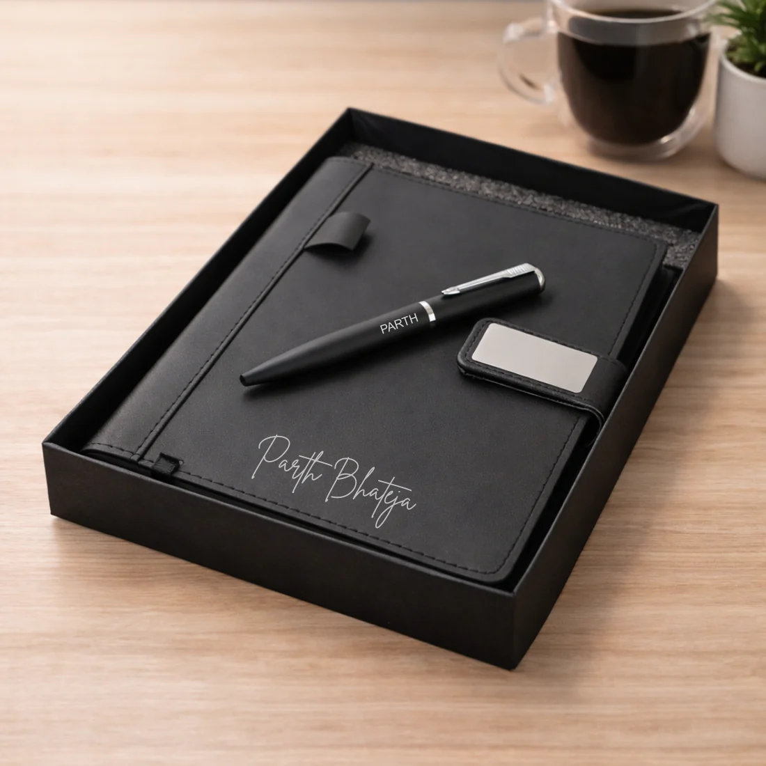 Customized Diary with Name Matching Engraved Pen | Premium Leatherette Diary with Name Black Gift Box - Image 10