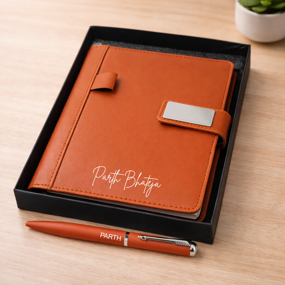 Customized Diary with Name Matching Engraved Pen | Premium Leatherette Diary with Name Black Gift Box - Image 11
