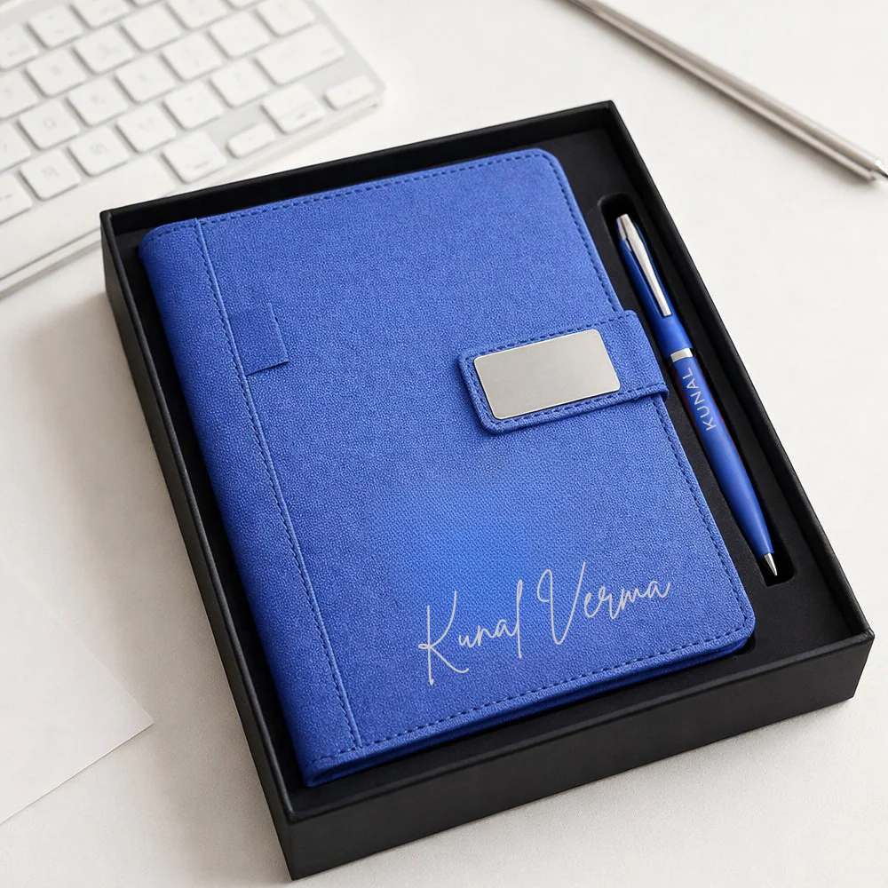 Customized Diary with Name Matching Engraved Pen | Premium Leatherette Diary with Name Black Gift Box - Image 5