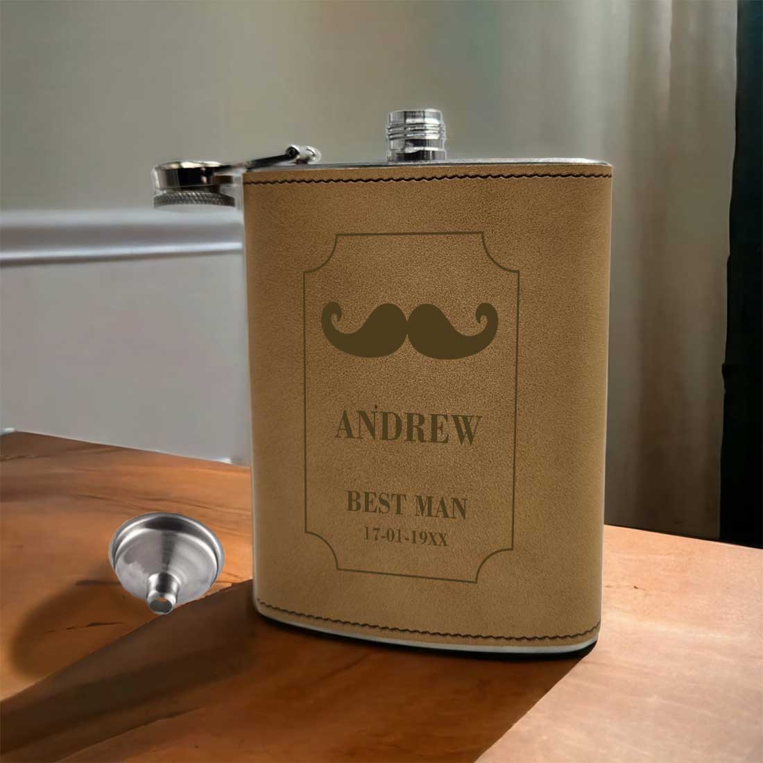 Customized Groomsmen Gifts PU Leather Hip Flask With Funnel - Best Man Bachelor Party Gift - Image 4