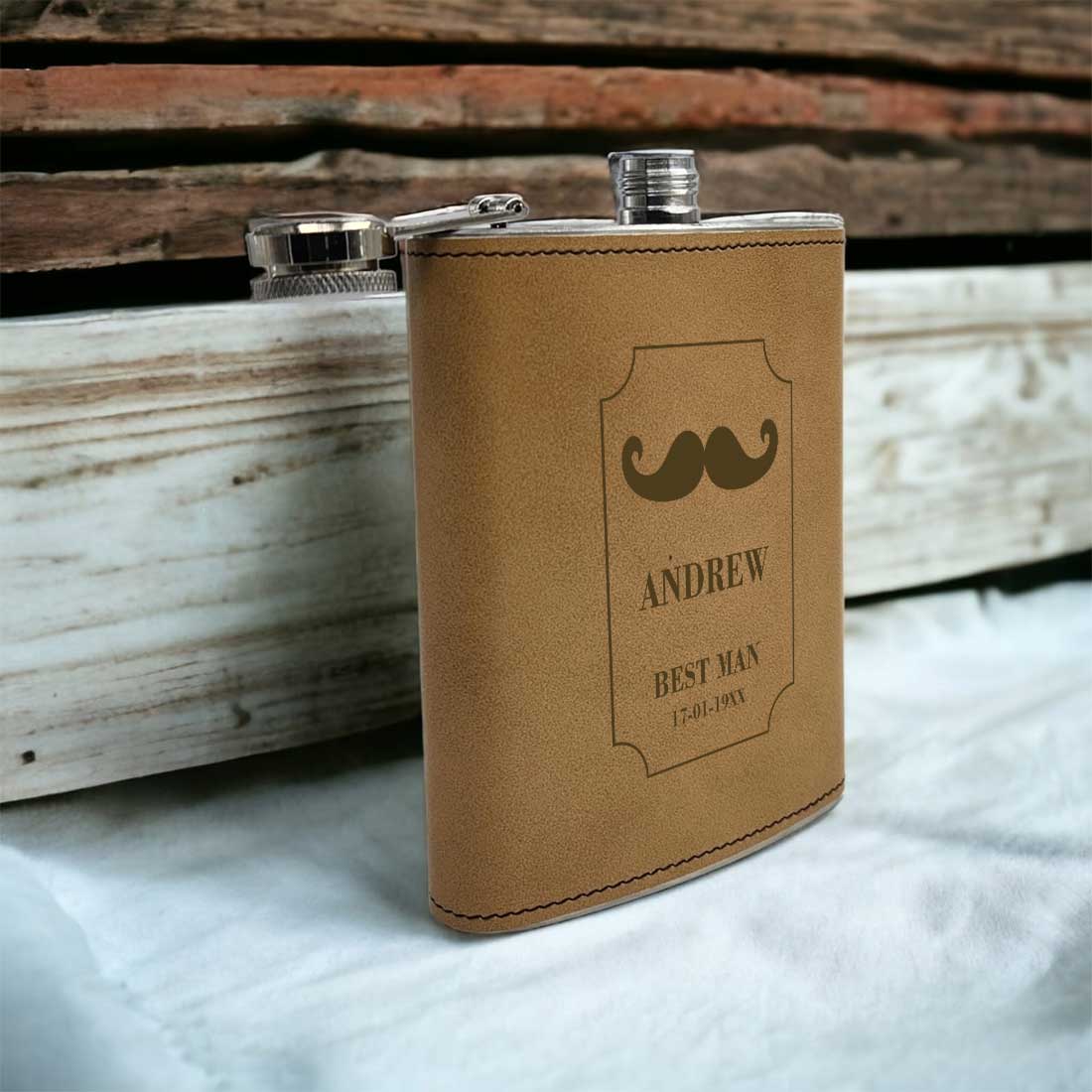 Customized Groomsmen Gifts PU Leather Hip Flask With Funnel - Best Man Bachelor Party Gift - Image 5