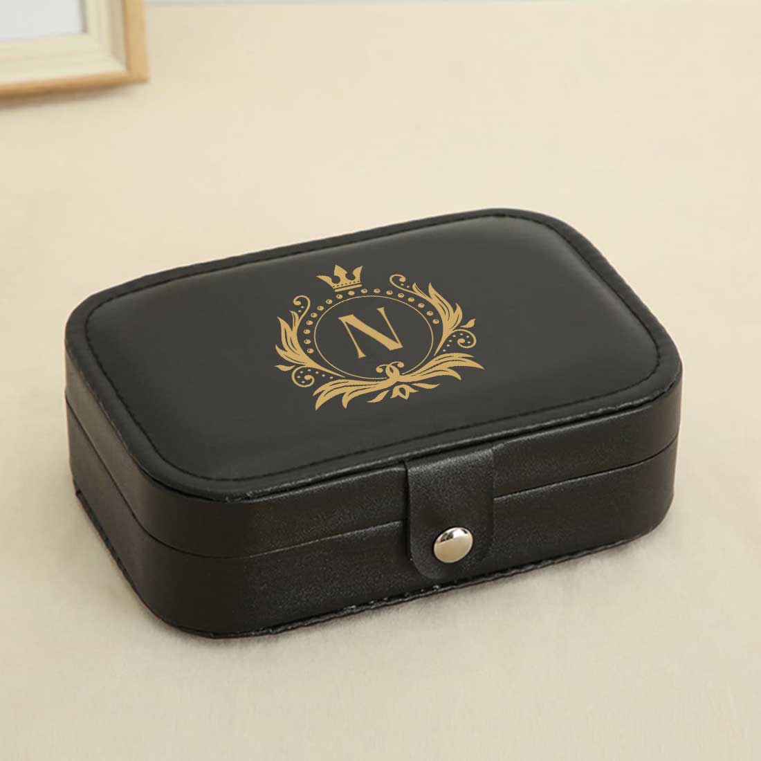 Customized Jewelry Box Organizer for Travel Storage Case for Rings Earrings and Pendants- Golden Monogram - Image 9