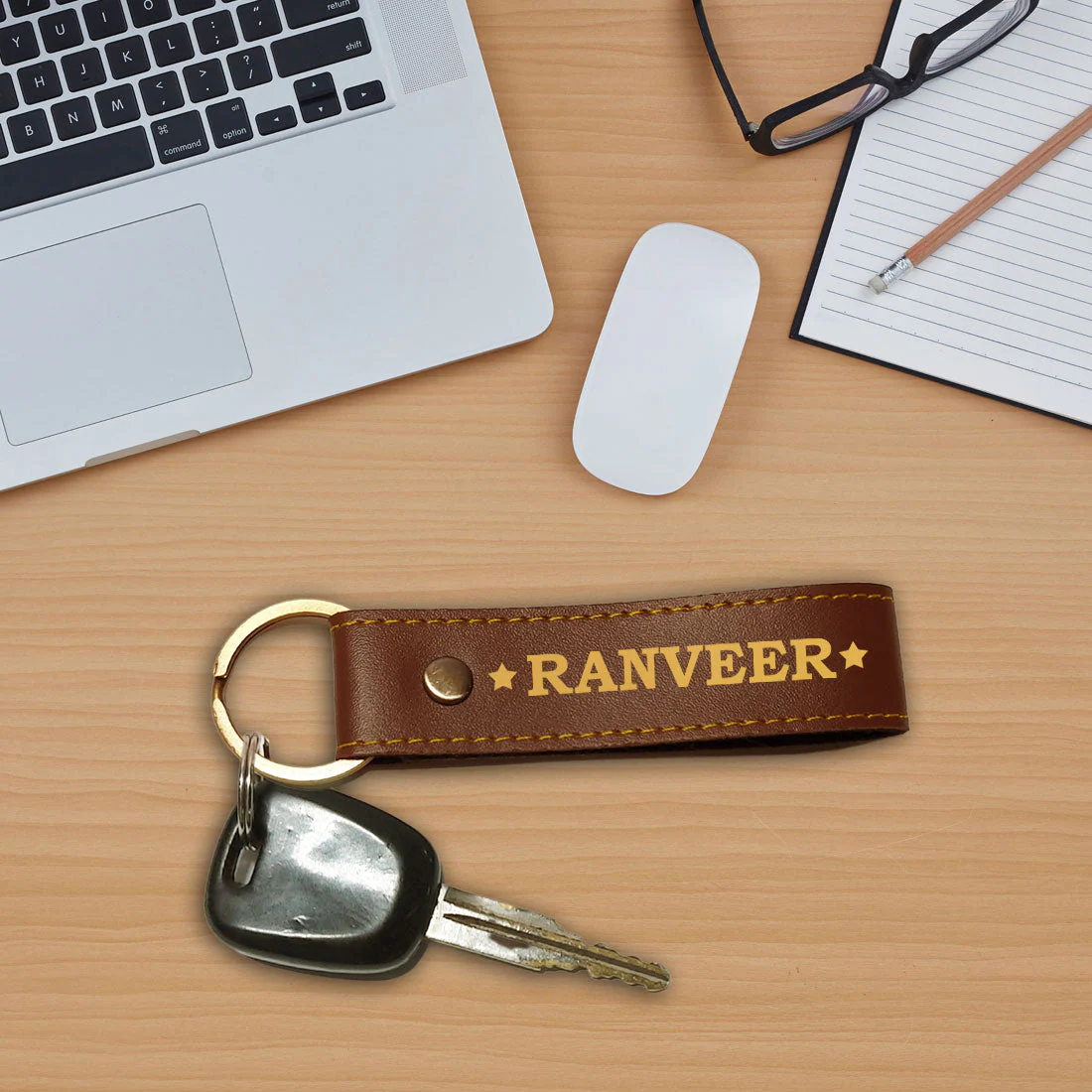 Personalized Key Chain Pu Leather Loop Keychain for Home- Star with Name - Image 2