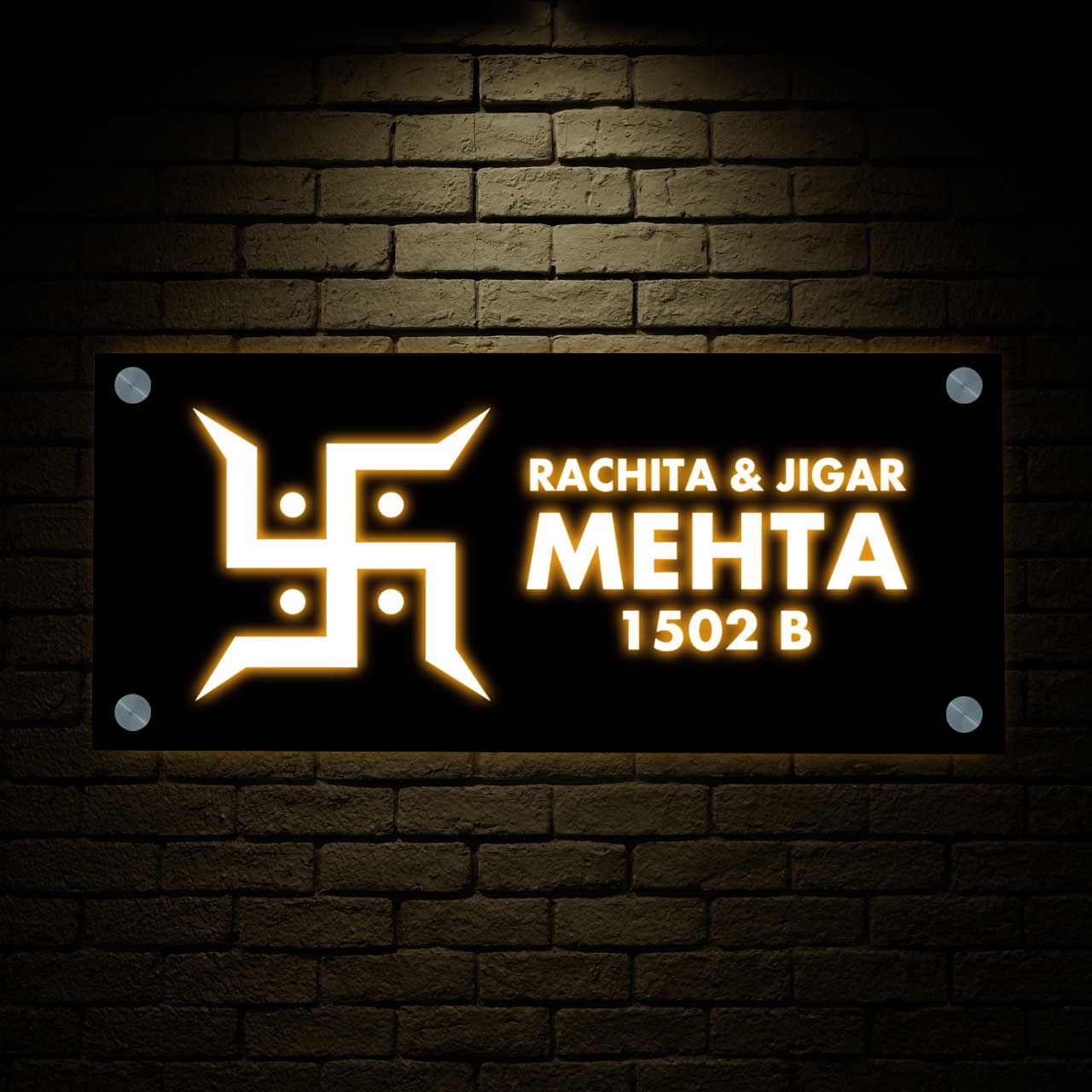 Customized Led Name Plates with Swastika - House Name Plate Design with 3D Raised Fonts - Image 2