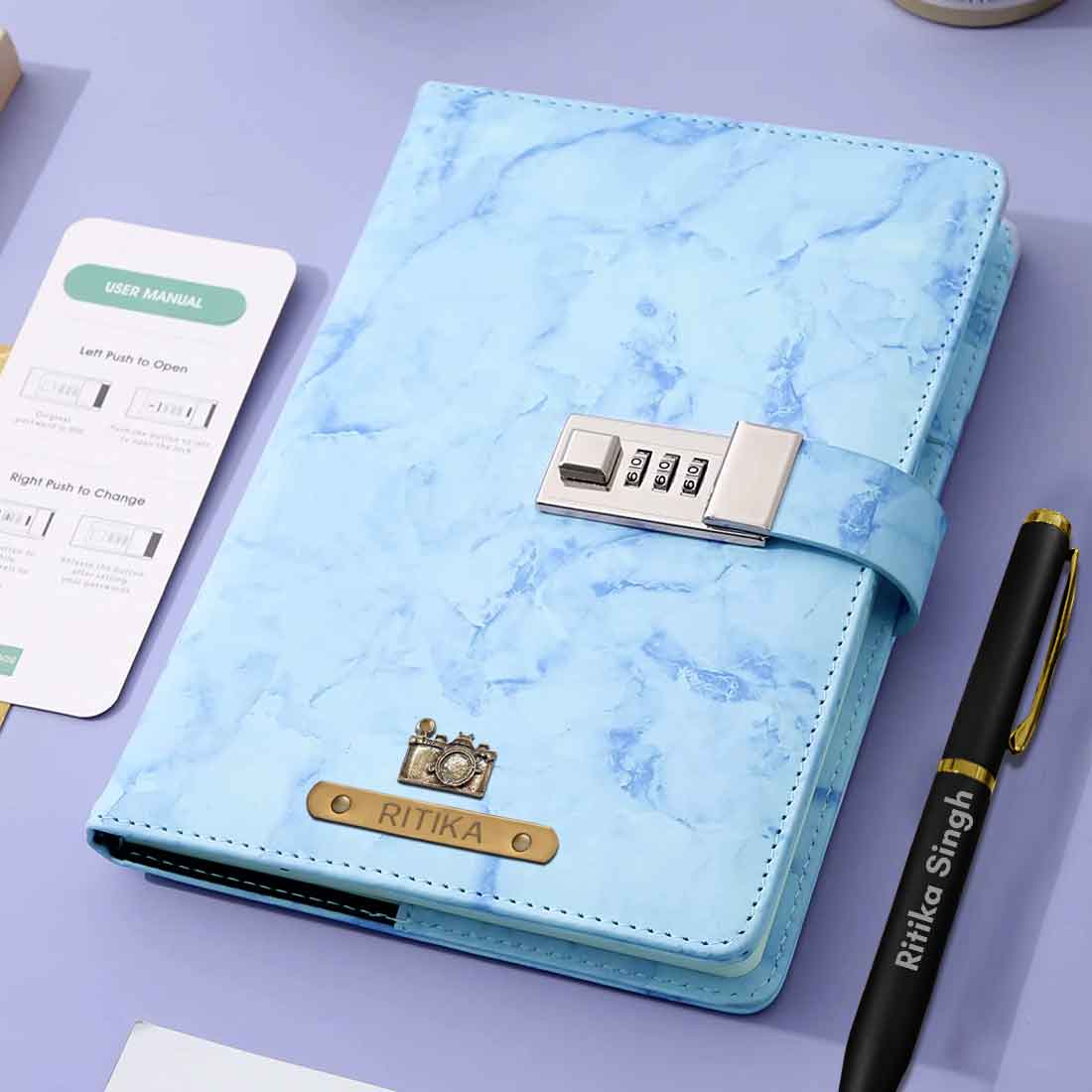 Customized Lockable Diary with Charms - Premium PU Leather Diaries with Pen - Image 9