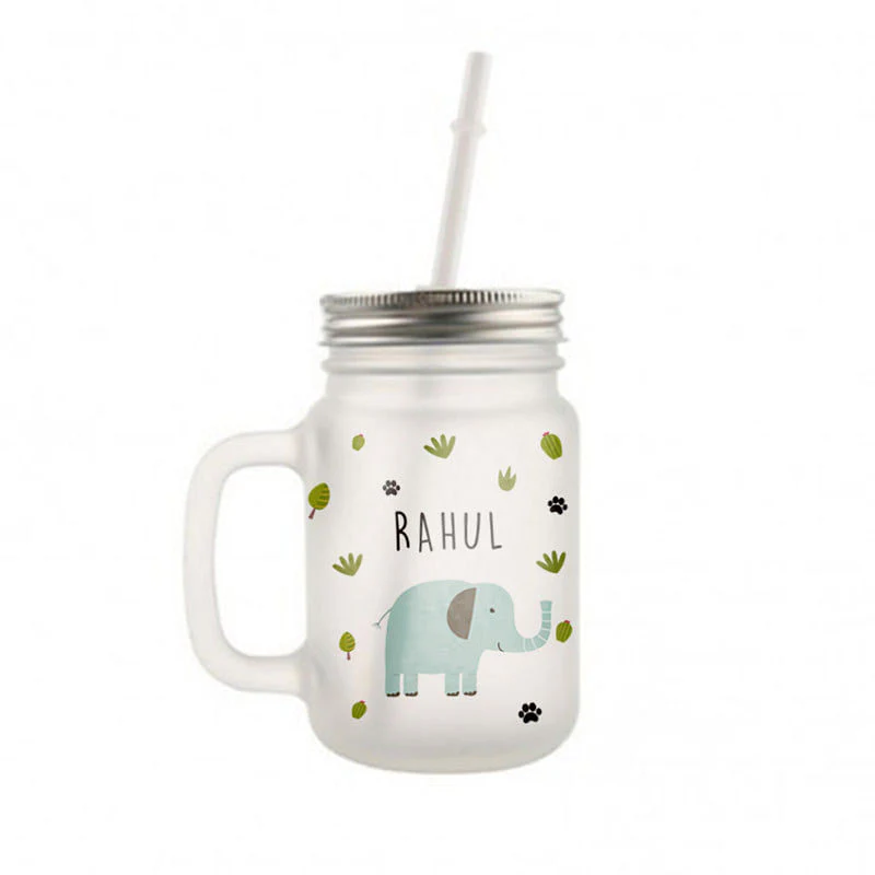 Customized Mason Jar Glass - Jungle Pattern Elephant - Image 2